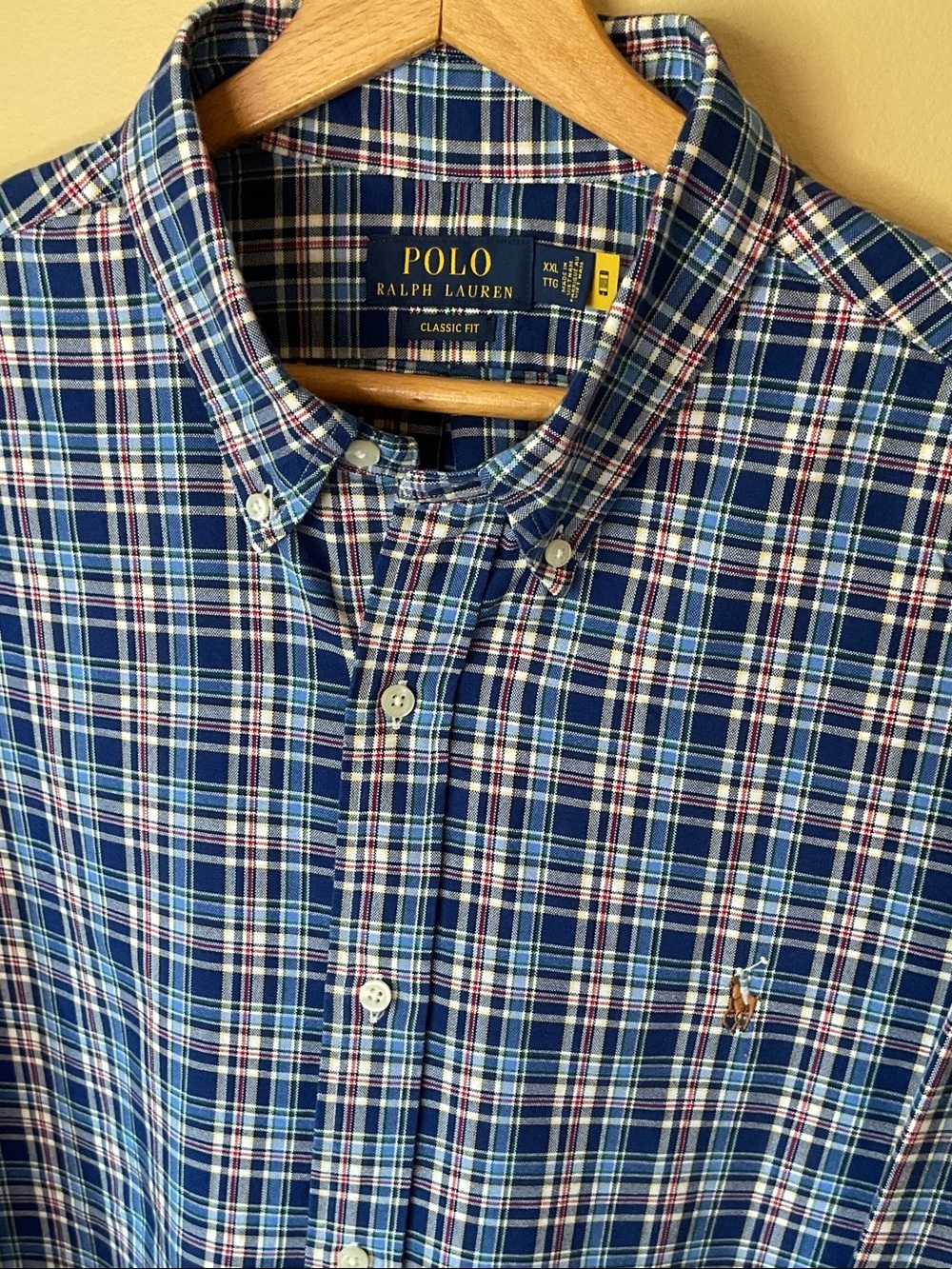 Polo by Ralph Lauren Navy Blue, White & Red Plaid Oxford Shirt Size 2XL